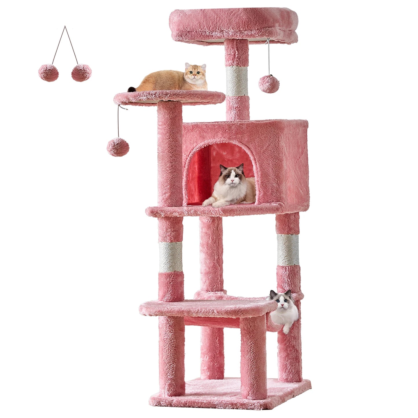 JHK 44-Inch Multi-Cat Tree Tower – Tall Cat Furniture with Natural Sisal Scratching Posts, Stable Pet House for Indoor Cats