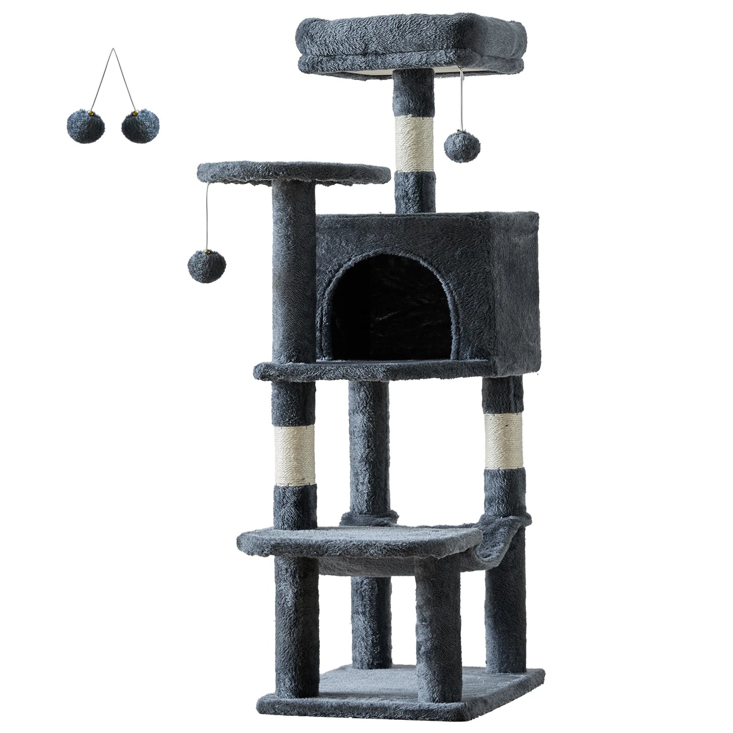 JHK 44-Inch Multi-Cat Tree Tower – Tall Cat Furniture with Natural Sisal Scratching Posts, Stable Pet House for Indoor Cats