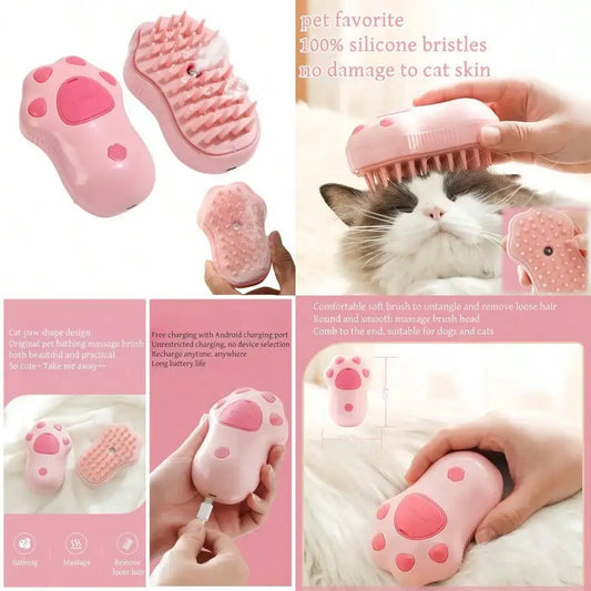 3-in-1 Steamy Pet Brush – Electric Steam Dog & Cat Grooming Comb with Massage and Loose Hair Removal