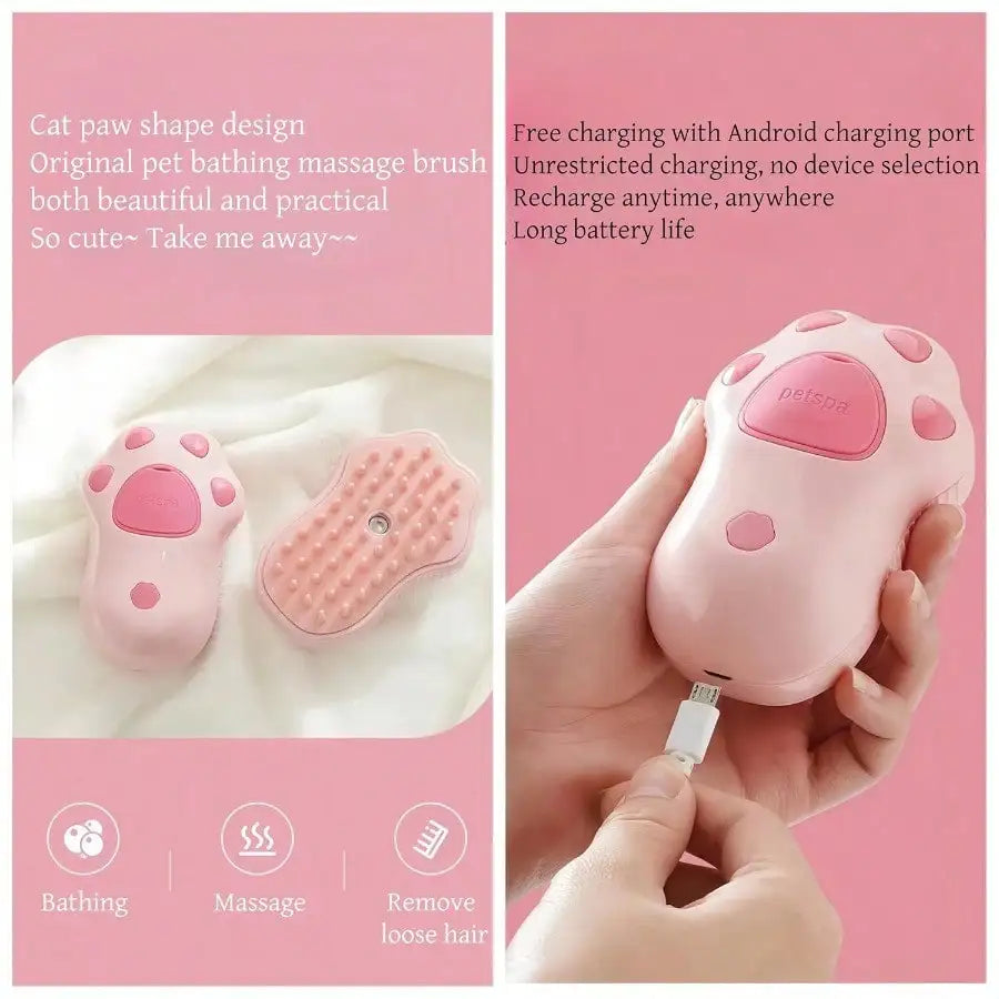 3-in-1 Steamy Pet Brush – Electric Steam Dog & Cat Grooming Comb with Massage and Loose Hair Removal