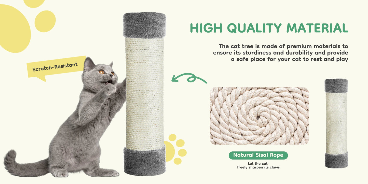 JHK 44-Inch Multi-Cat Tree Tower – Tall Cat Furniture with Natural Sisal Scratching Posts, Stable Pet House for Indoor Cats