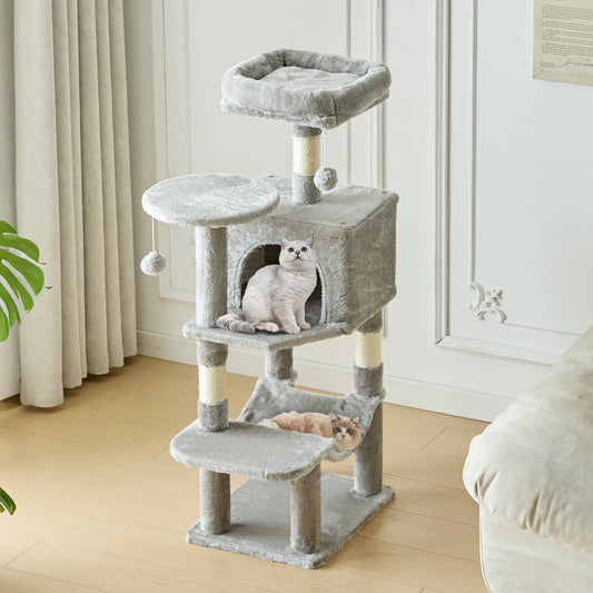 JHK 44-Inch Multi-Cat Tree Tower – Tall Cat Furniture with Natural Sisal Scratching Posts, Stable Pet House for Indoor Cats