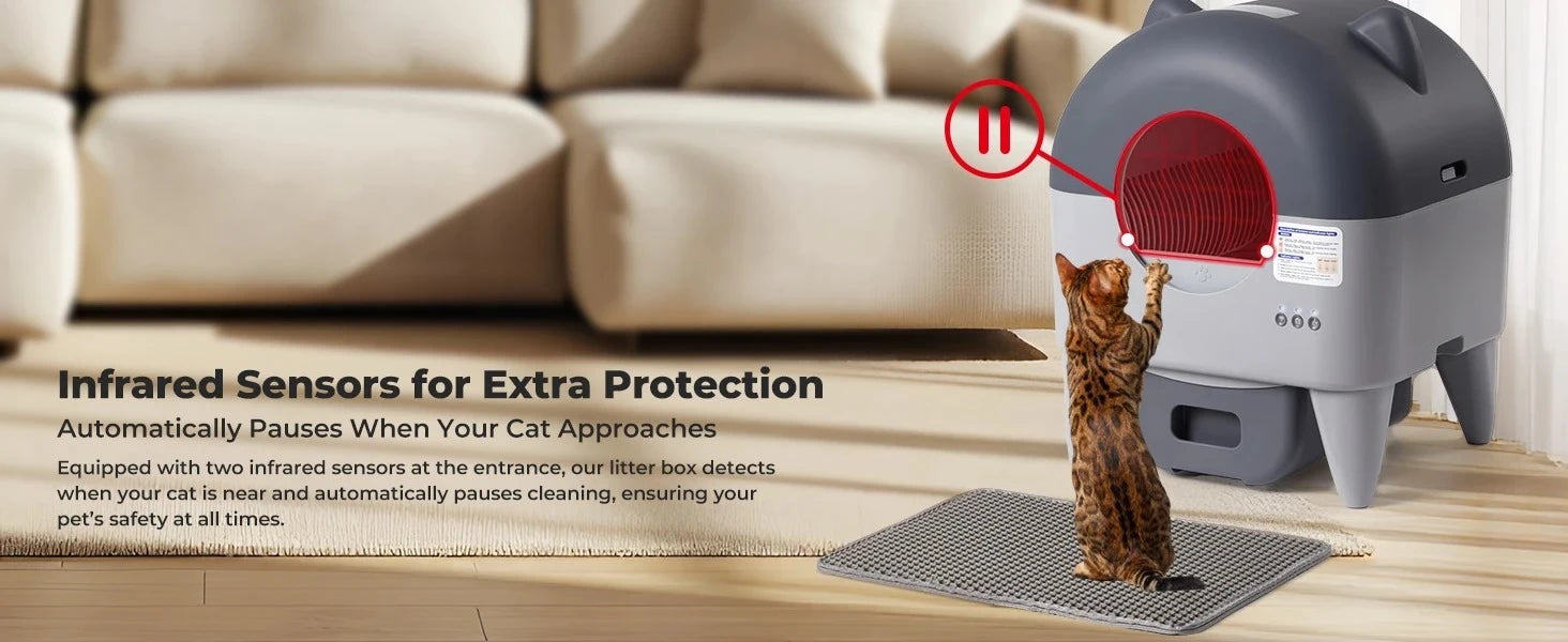 Cat litter box with infrared sensors in a home setting