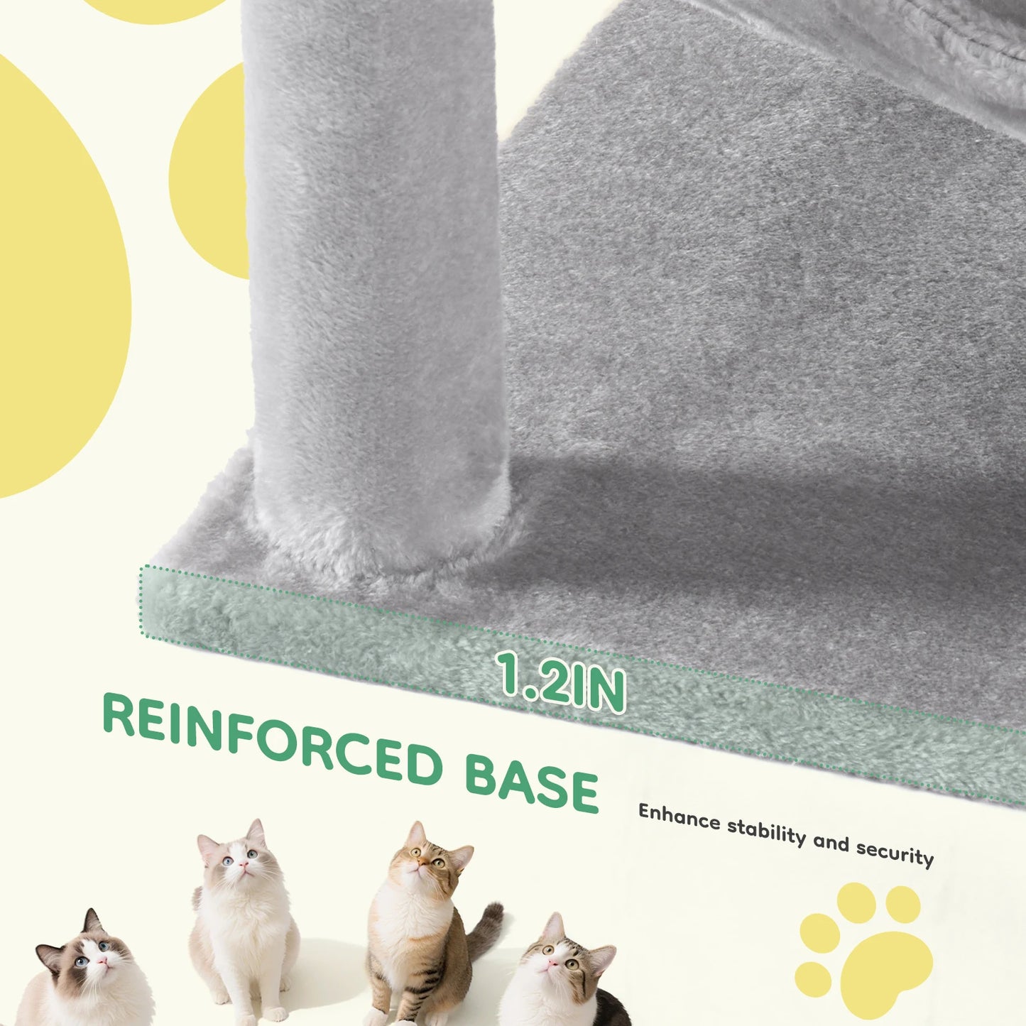 JHK 44-Inch Multi-Cat Tree Tower – Tall Cat Furniture with Natural Sisal Scratching Posts, Stable Pet House for Indoor Cats