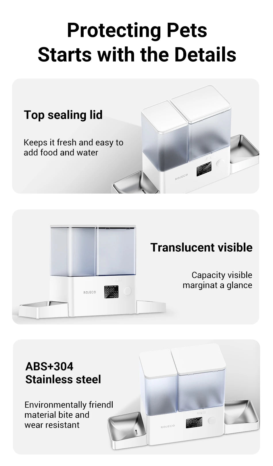 Dog food bowl with features highlighted on a white background