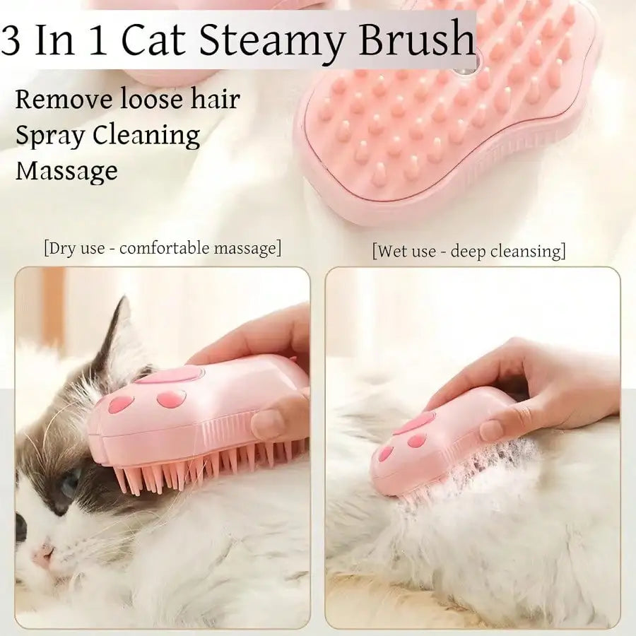 3-in-1 Steamy Pet Brush – Electric Steam Dog & Cat Grooming Comb with Massage and Loose Hair Removal