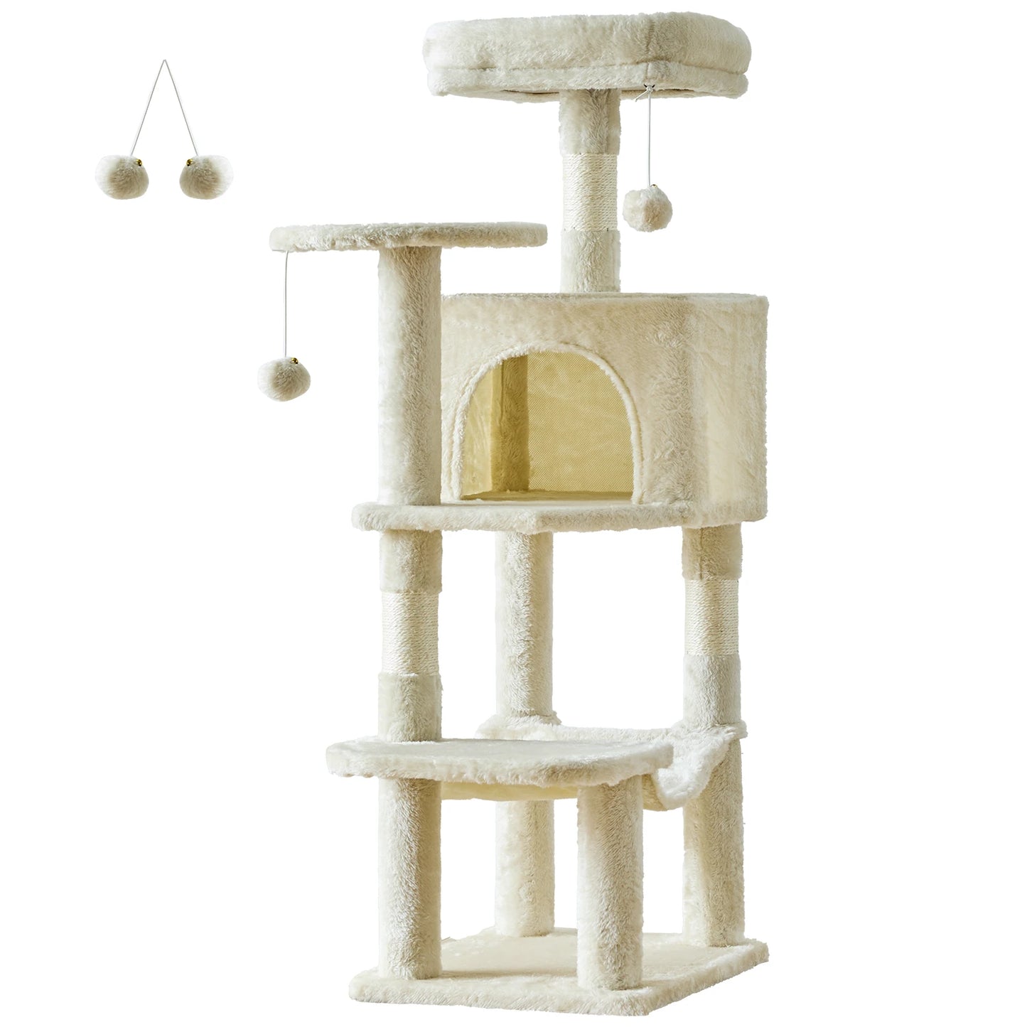 JHK 44-Inch Multi-Cat Tree Tower – Tall Cat Furniture with Natural Sisal Scratching Posts, Stable Pet House for Indoor Cats