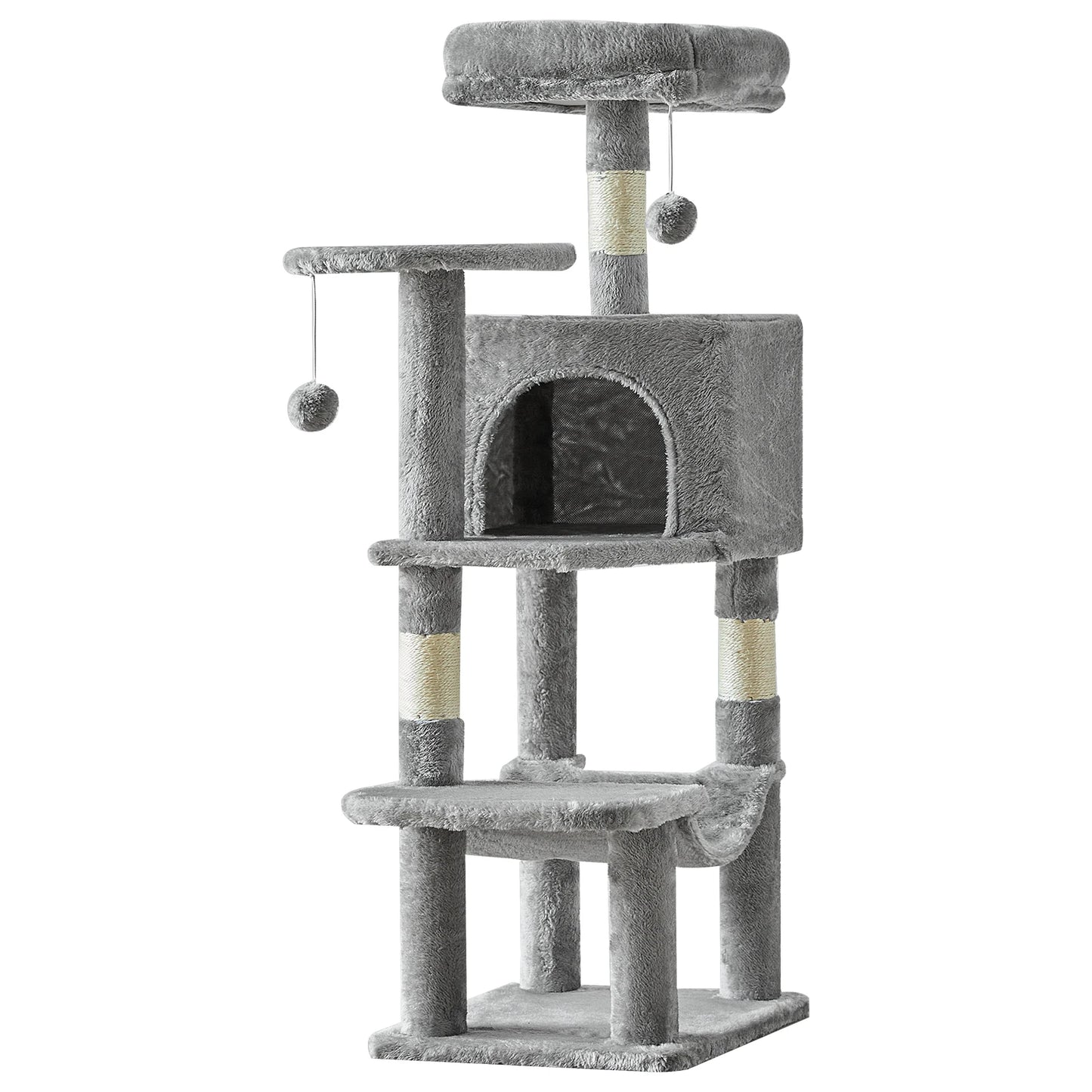 JHK 44-Inch Multi-Cat Tree Tower – Tall Cat Furniture with Natural Sisal Scratching Posts, Stable Pet House for Indoor Cats